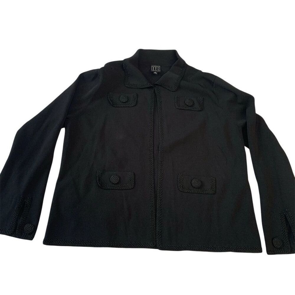 Due Per Due Women's XL Black Open Front Sweater‎ Jacket Casual